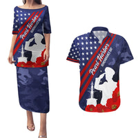 Pearl Harbor Remembrance Day Couples Matching Puletasi Dress and Hawaiian Shirt Poppy Mix Style LT7 Navy Blue - Polynesian Pride