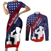 Pearl Harbor Remembrance Day Couples Matching Short Sleeve Bodycon Dress and Long Sleeve Button Shirt Poppy Mix Style LT7 Navy Blue - Polynesian Pride