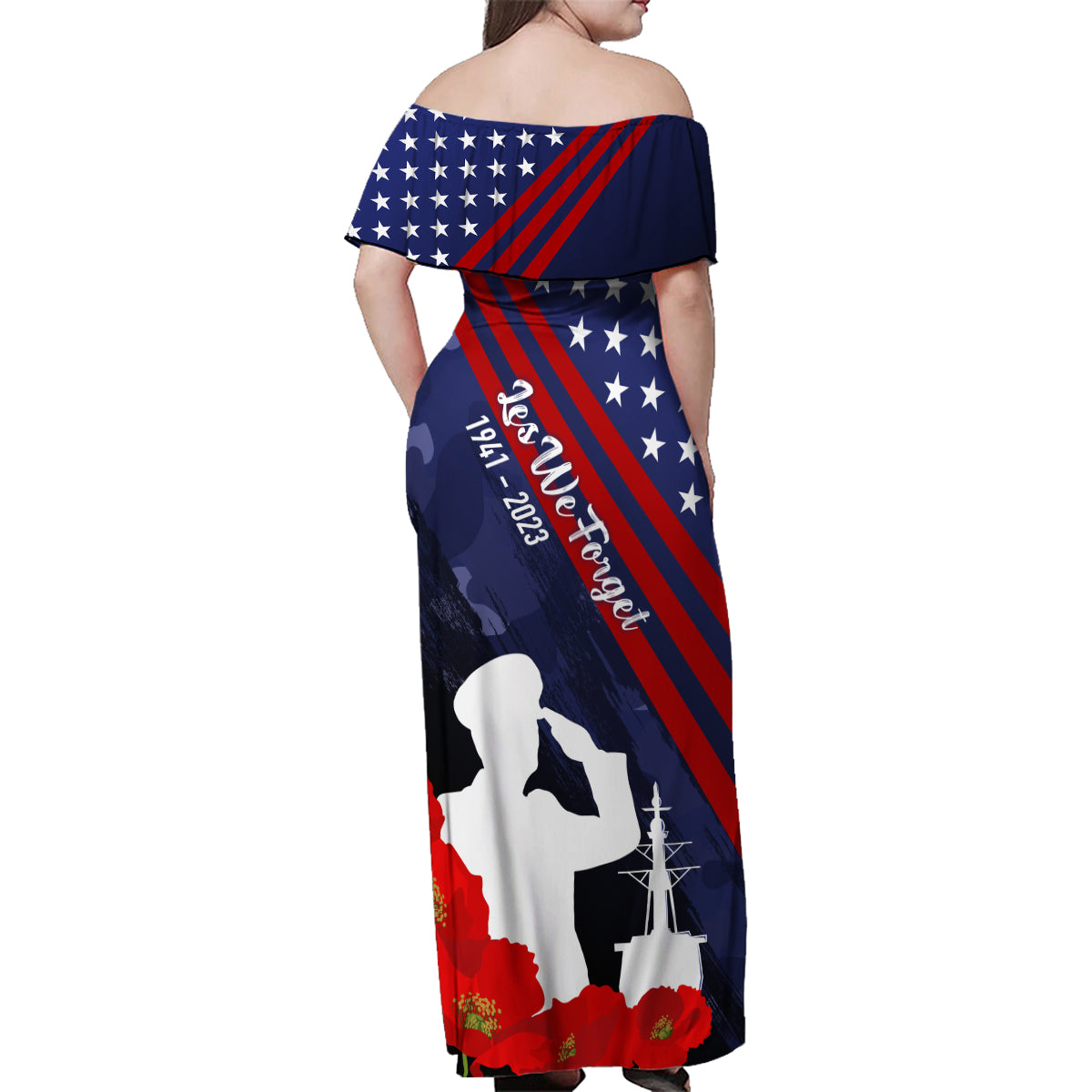 Pearl Harbor Remembrance Day Family Matching Off Shoulder Maxi Dress and Hawaiian Shirt Poppy Mix Style LT7 - Polynesian Pride