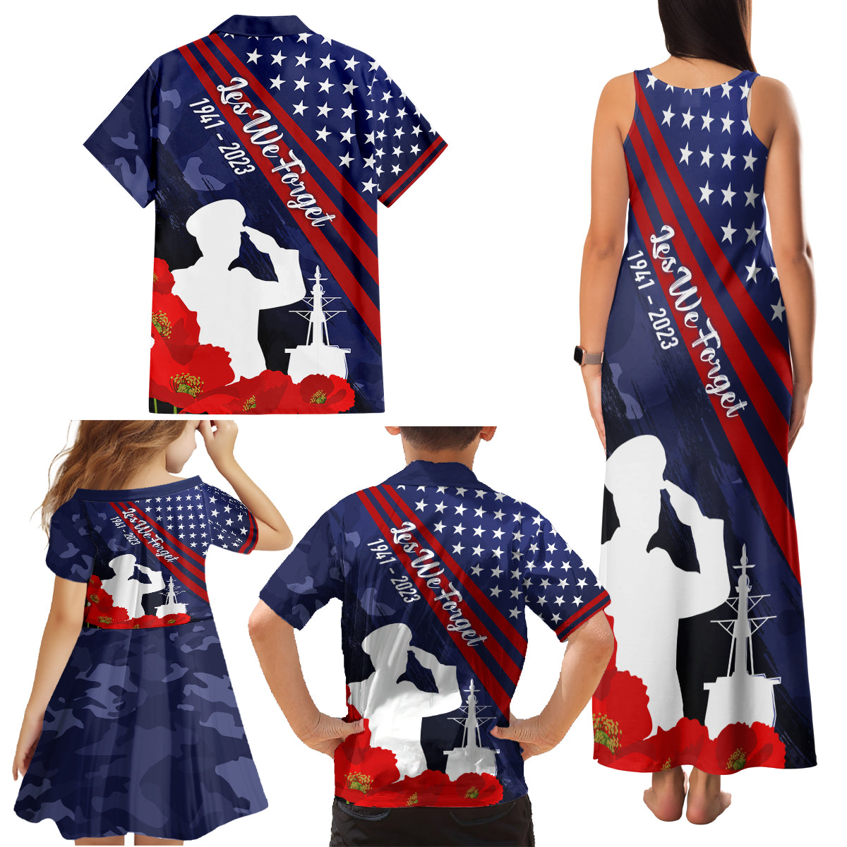 Pearl Harbor Remembrance Day Family Matching Tank Maxi Dress and Hawaiian Shirt Poppy Mix Style LT7 - Polynesian Pride
