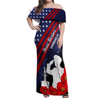 Pearl Harbor Remembrance Day Off Shoulder Maxi Dress Poppy Mix Style LT7 Women Navy Blue - Polynesian Pride