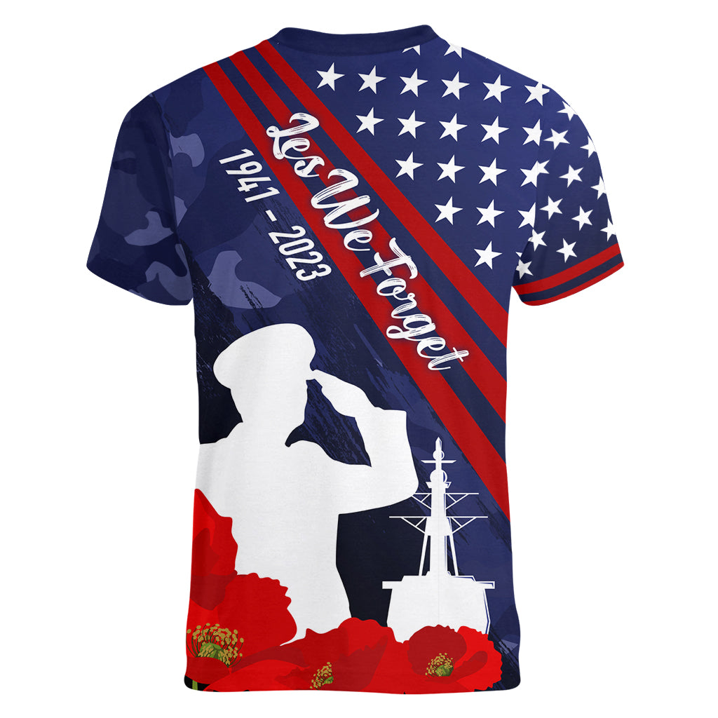 Pearl Harbor Remembrance Day Women V Neck T Shirt Poppy Mix Style LT7 - Polynesian Pride