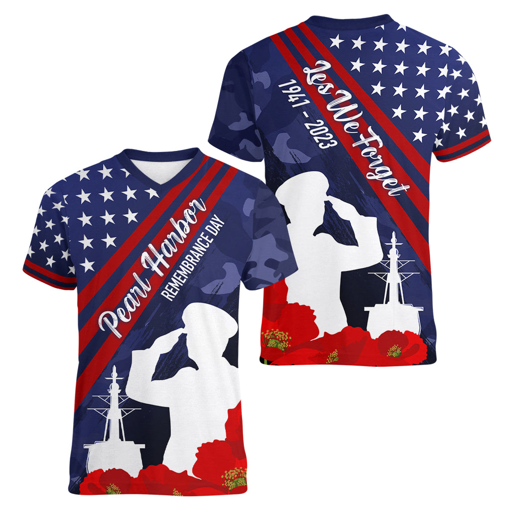 Pearl Harbor Remembrance Day Women V Neck T Shirt Poppy Mix Style LT7 - Polynesian Pride