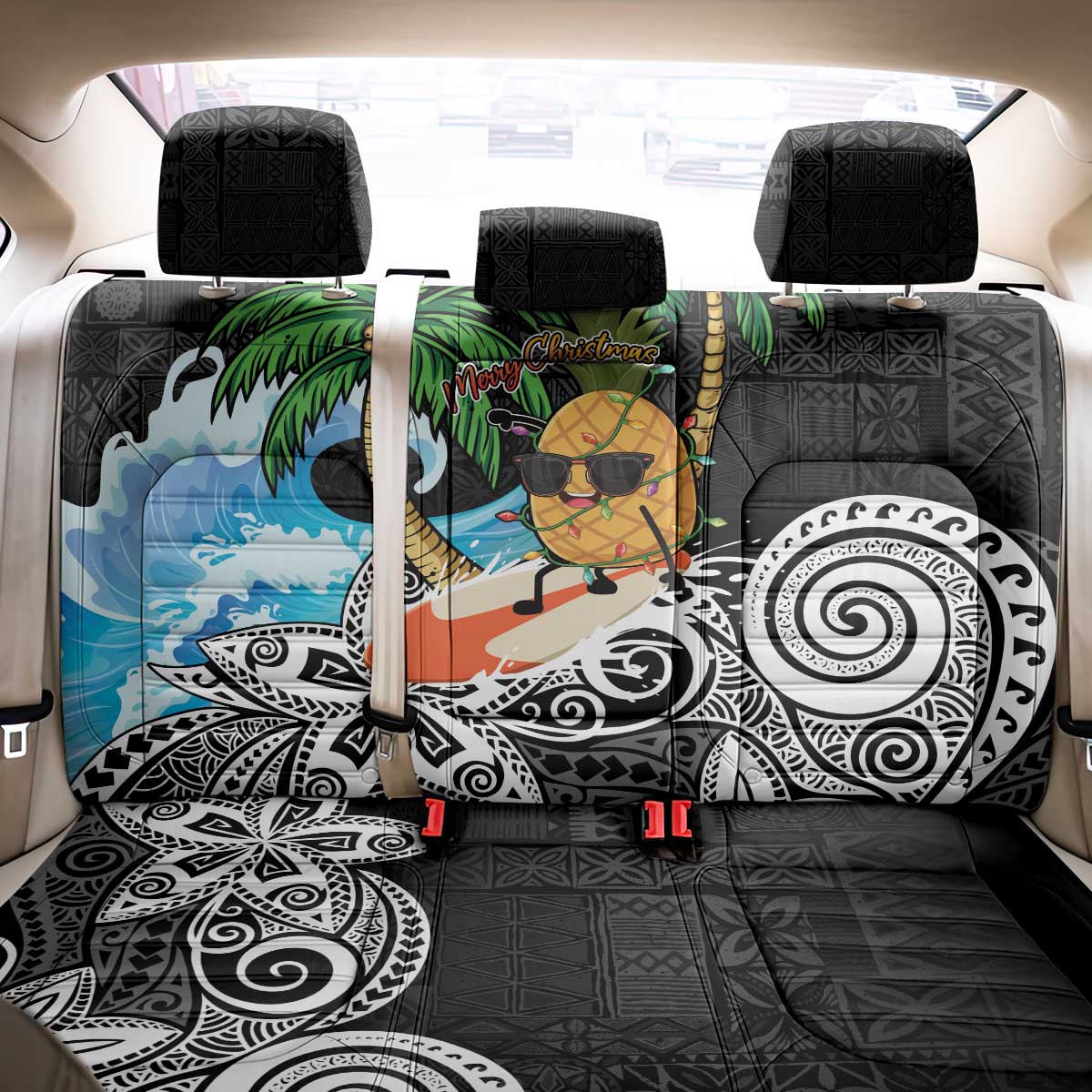 Tropical Christmas Polynesian Back Car Seat Cover Funny Surfing Pineapple