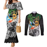 Tropical Christmas Polynesian Couples Matching Mermaid Dress and Long Sleeve Button Shirt Funny Surfing Pineapple LT7 Black - Polynesian Pride