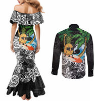 Tropical Christmas Polynesian Couples Matching Mermaid Dress and Long Sleeve Button Shirt Funny Surfing Pineapple LT7 - Polynesian Pride