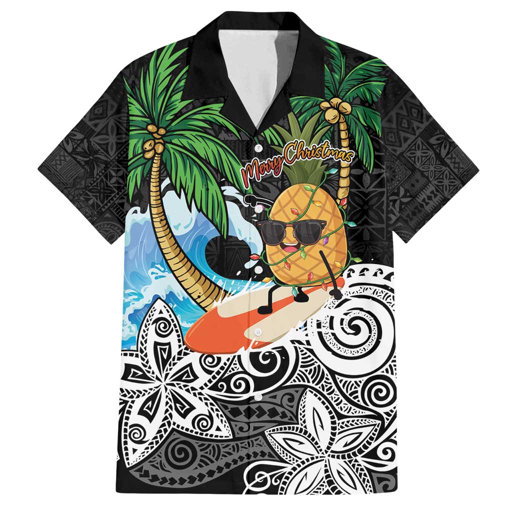 Tropical Christmas Polynesian Family Matching Off Shoulder Short Dress and Hawaiian Shirt Funny Surfing Pineapple