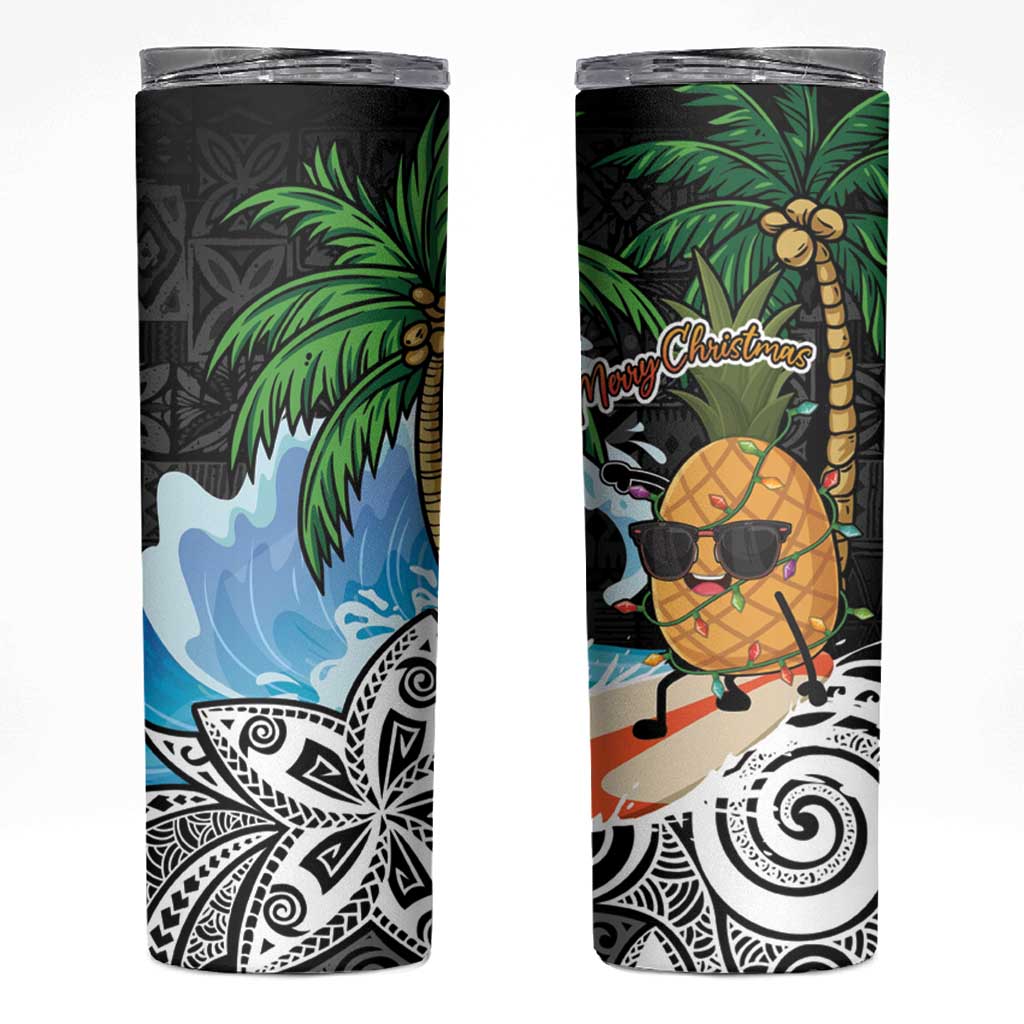 Tropical Christmas Polynesian Skinny Tumbler Funny Surfing Pineapple LT7 Black - Polynesian Pride