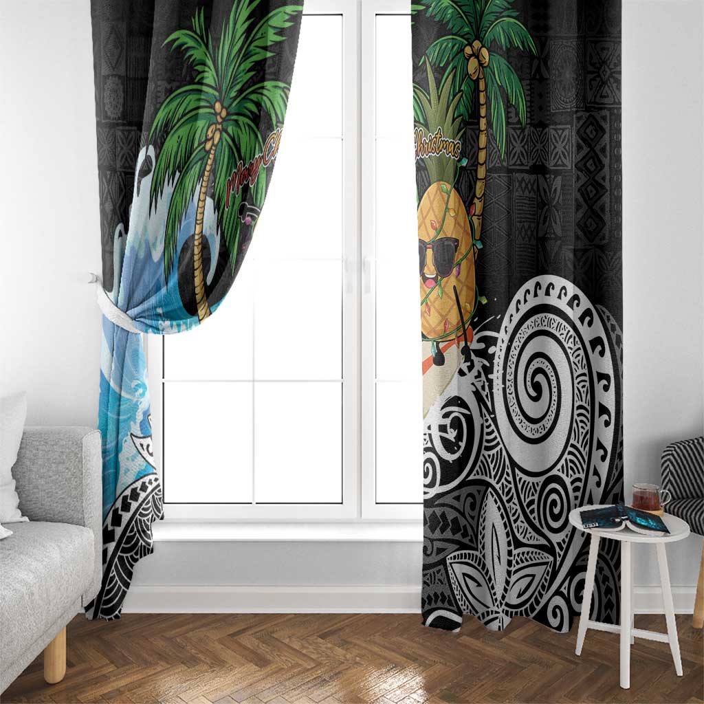 Tropical Christmas Polynesian Window Curtain Funny Surfing Pineapple