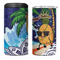 Tropical Christmas Polynesian 4 in 1 Can Cooler Tumbler Funny Surfing Pineapple Blue