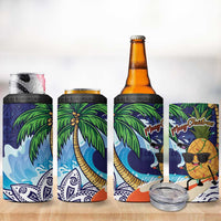 Tropical Christmas Polynesian 4 in 1 Can Cooler Tumbler Funny Surfing Pineapple Blue
