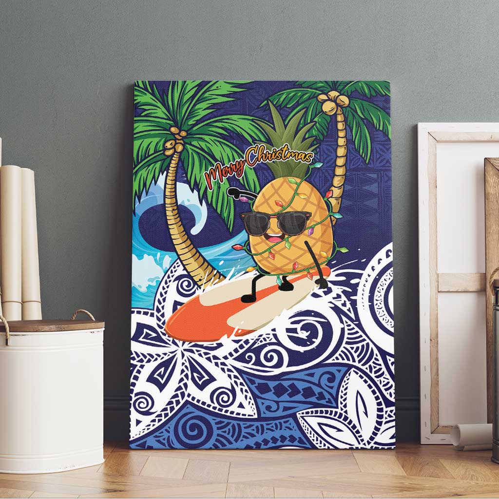Tropical Christmas Polynesian Canvas Wall Art Funny Surfing Pineapple Blue