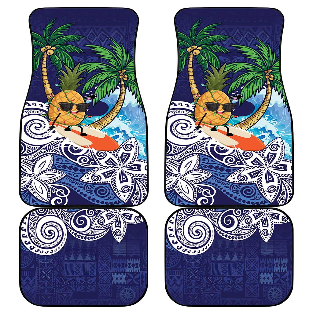 Tropical Christmas Polynesian Car Mats Funny Surfing Pineapple Blue