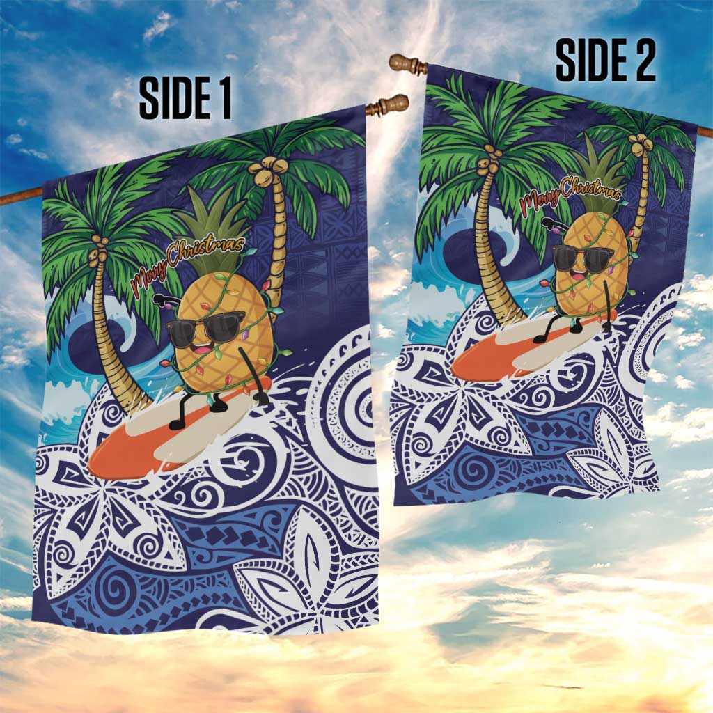 Tropical Christmas Polynesian Garden Flag Funny Surfing Pineapple Blue