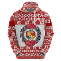 Custom Tonga Hoodie Emancipation Day Simple Ngatu Heilala Flower White Red LT8 Zip Hoodie Red - Polynesian Pride