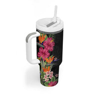 Hawaii Flowers Tribal Pattern Tumbler With Handle