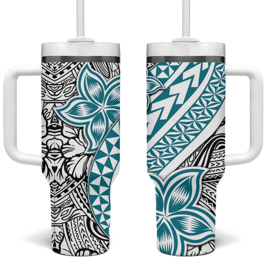 Turquoise Traditional Polynesian Tribal Tattoo Retro Tumbler With Handle