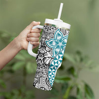 Turquoise Traditional Polynesian Tribal Tattoo Retro Tumbler With Handle
