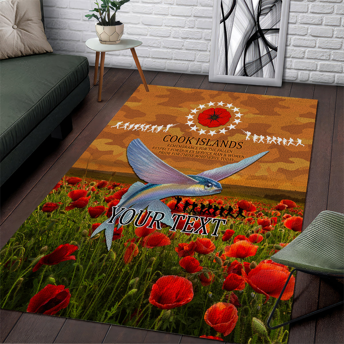 Cook Islands ANZAC Day Personalised Area Rug with Poppy Field LT9 Art - Polynesian Pride