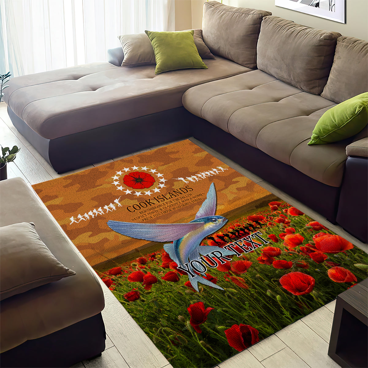 Cook Islands ANZAC Day Personalised Area Rug with Poppy Field LT9 - Polynesian Pride