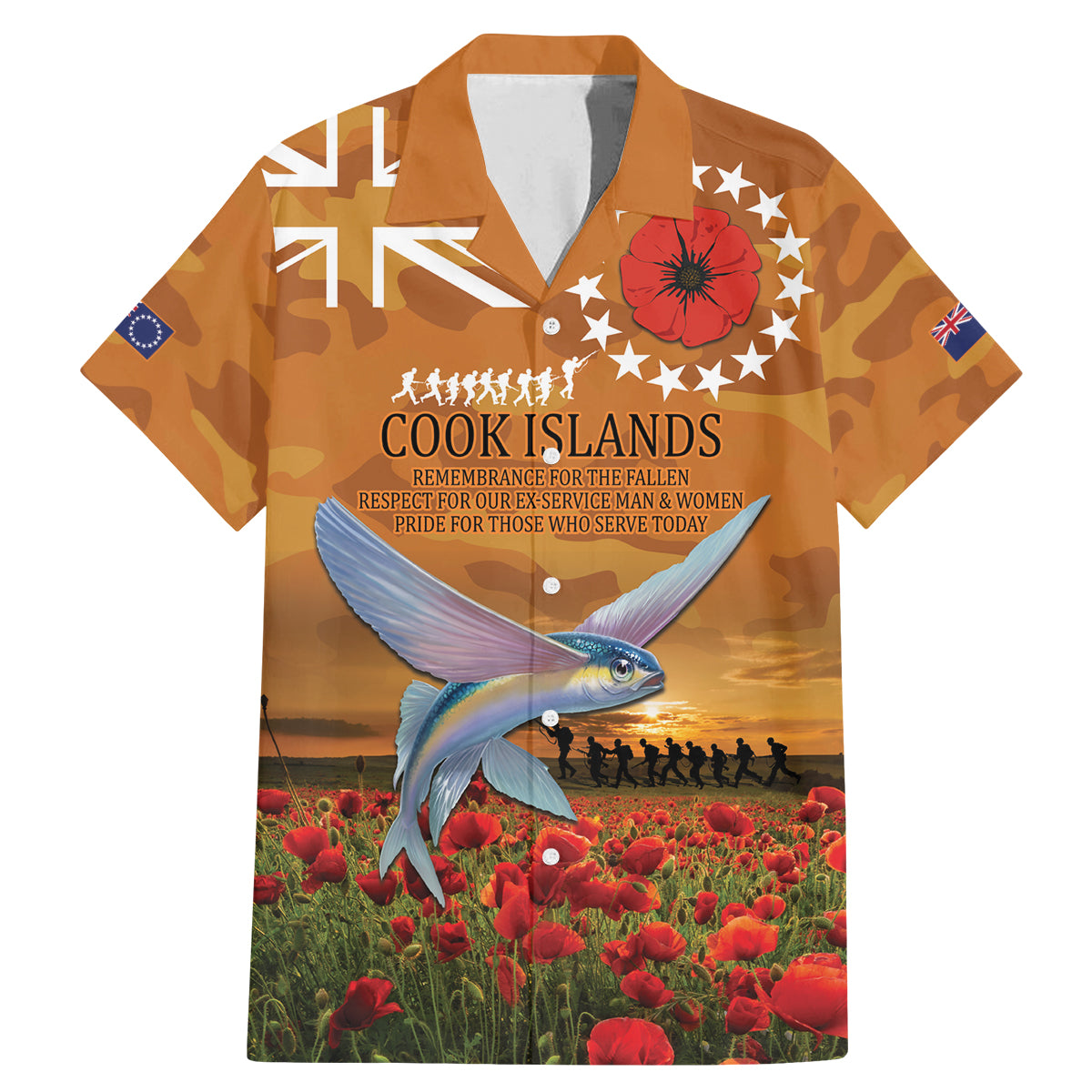 Cook Islands ANZAC Day Personalised Family Matching Mermaid Dress and Hawaiian Shirt with Poppy Field LT9 Dad's Shirt - Short Sleeve Art - Polynesian Pride