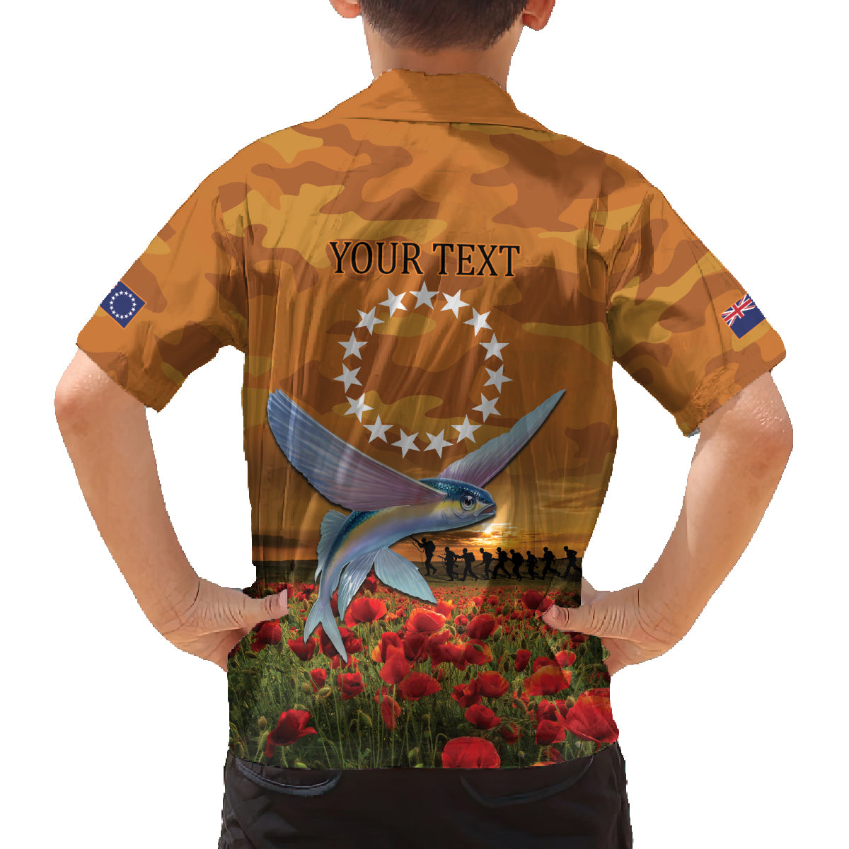 Cook Islands ANZAC Day Personalised Family Matching Off Shoulder Short Dress and Hawaiian Shirt with Poppy Field LT9 - Polynesian Pride