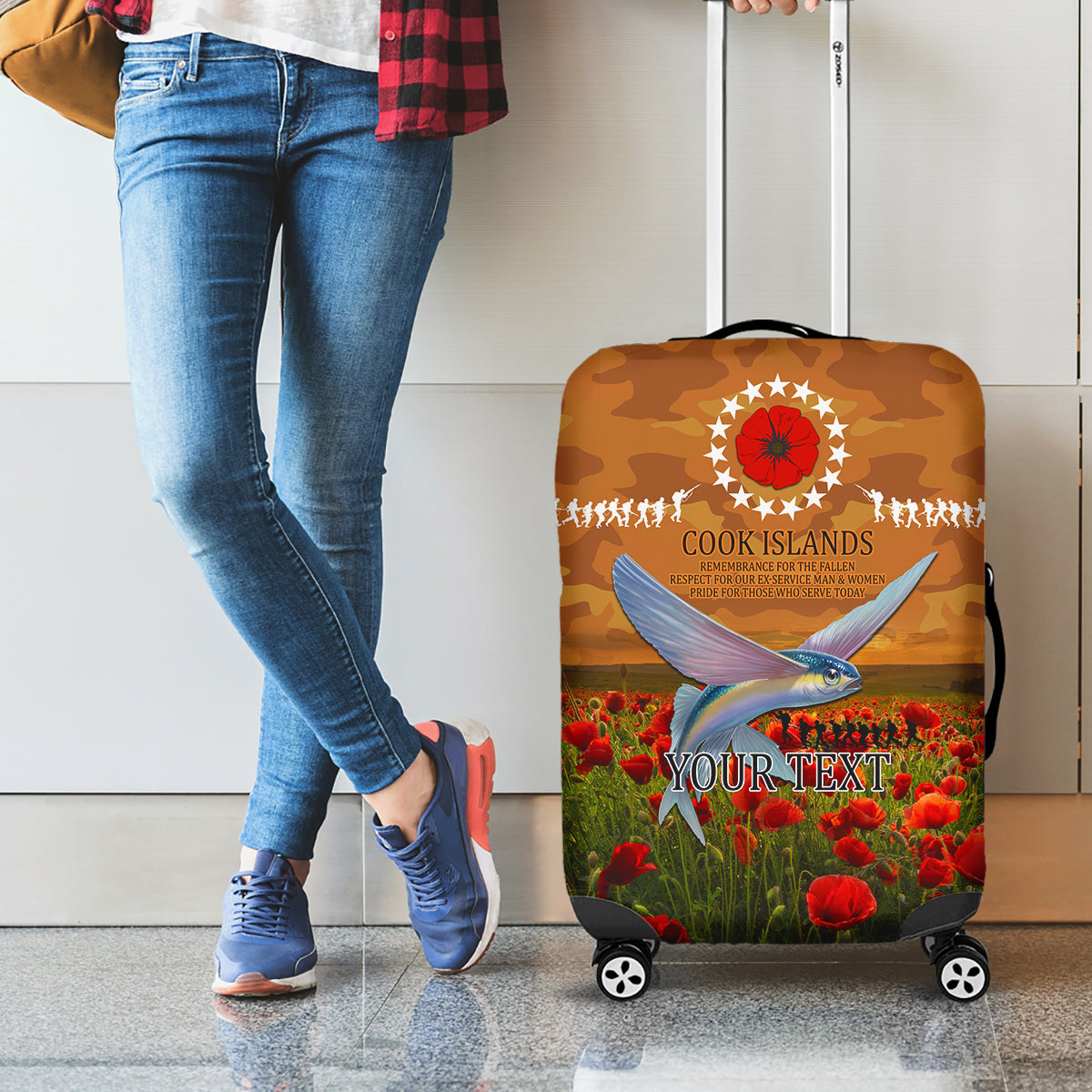 Cook Islands ANZAC Day Personalised Luggage Cover with Poppy Field LT9 - Polynesian Pride