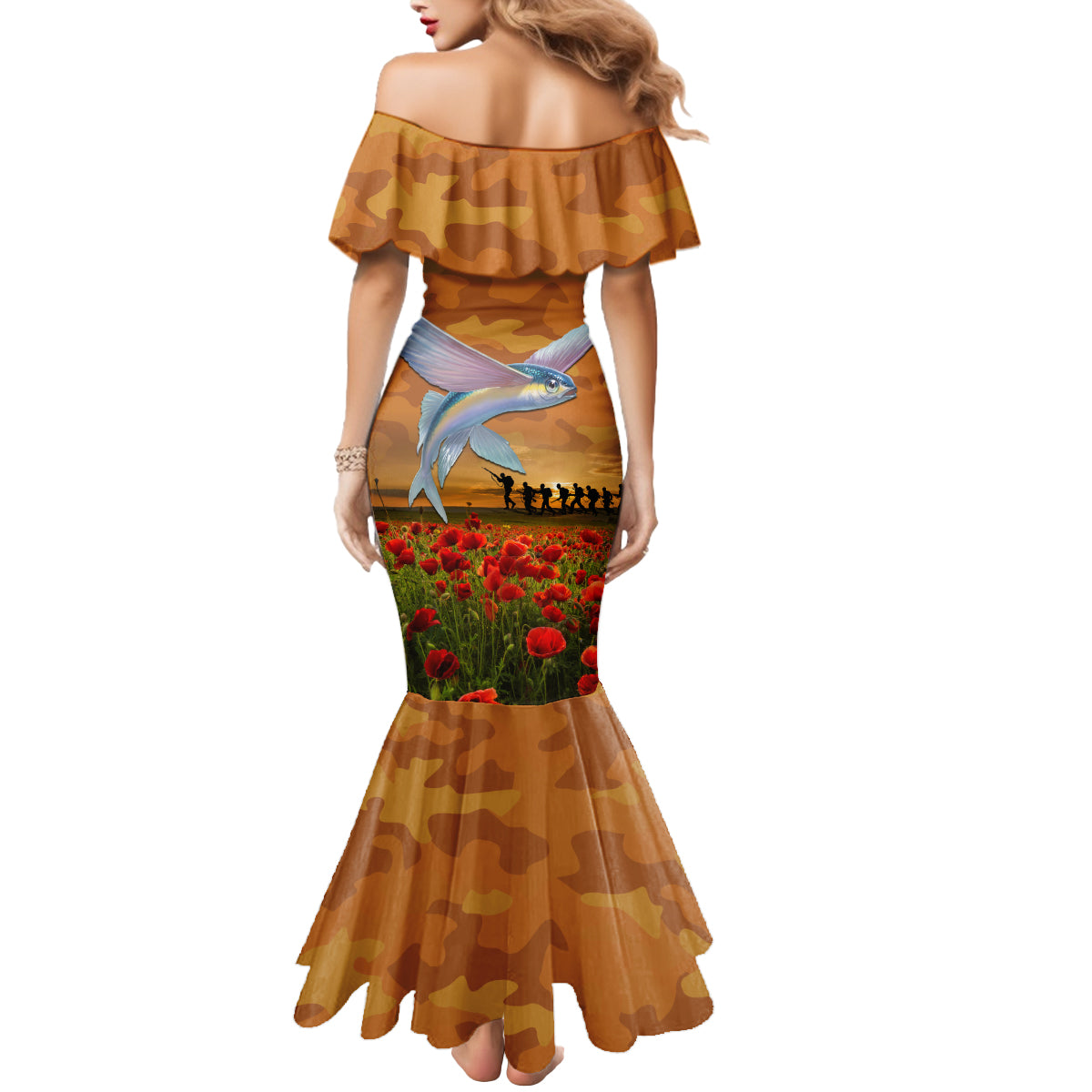 Cook Islands ANZAC Day Personalised Mermaid Dress with Poppy Field LT9 - Polynesian Pride