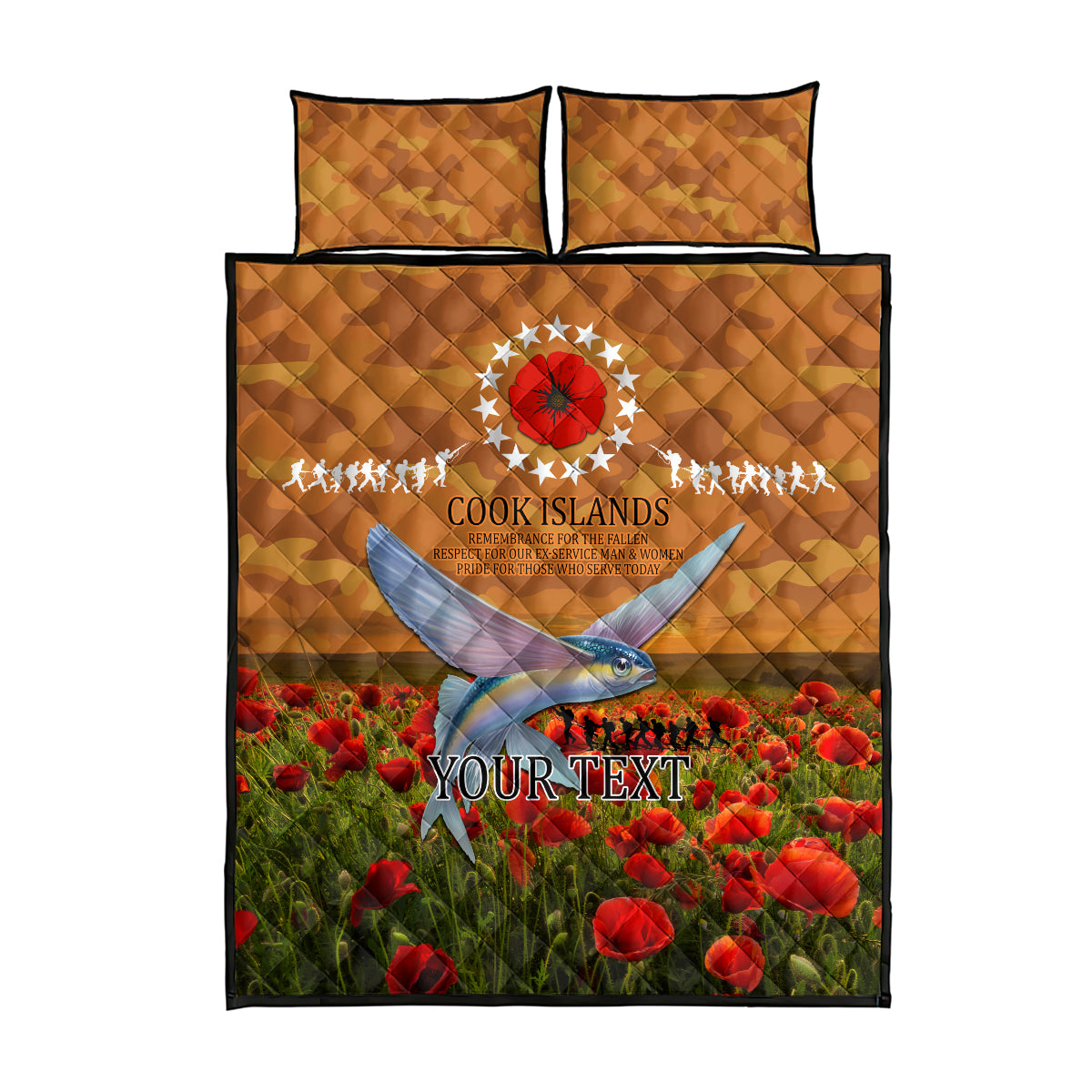 Cook Islands ANZAC Day Personalised Quilt Bed Set with Poppy Field LT9 - Polynesian Pride