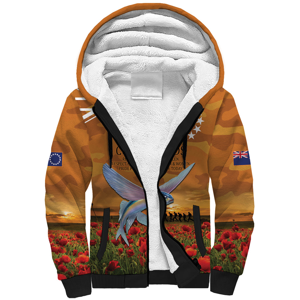 Cook Islands ANZAC Day Personalised Sherpa Hoodie with Poppy Field LT9 Unisex Art - Polynesian Pride