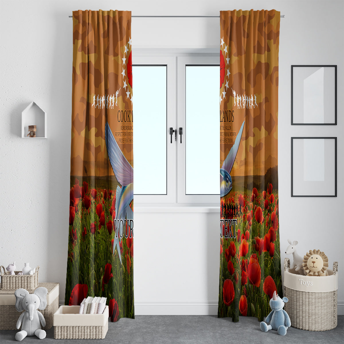 Cook Islands ANZAC Day Personalised Window Curtain with Poppy Field LT9 - Polynesian Pride