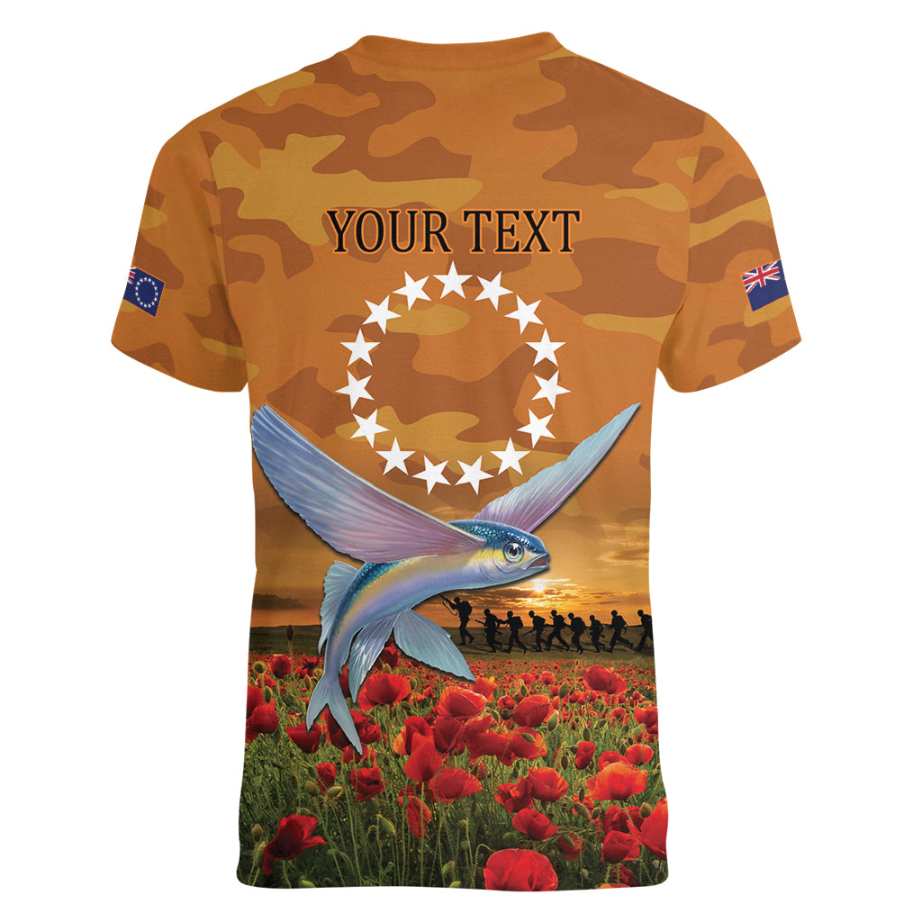 Cook Islands ANZAC Day Personalised Women V Neck T Shirt with Poppy Field LT9 - Polynesian Pride