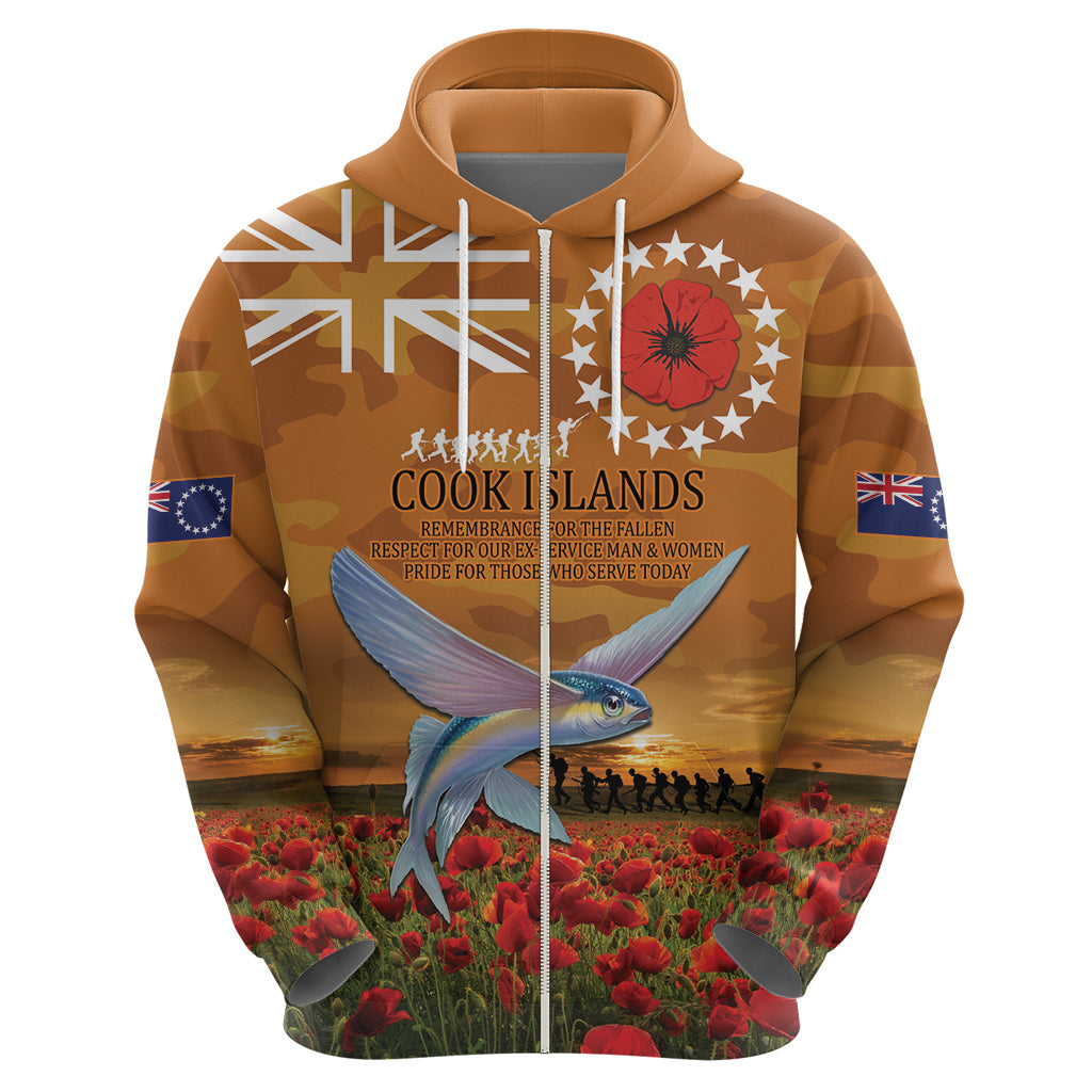 Cook Islands ANZAC Day Personalised Zip Hoodie with Poppy Field LT9 - Polynesian Pride