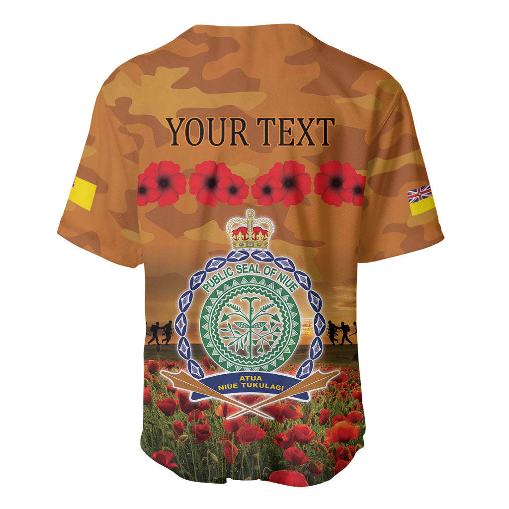Niue ANZAC Day Personalised Baseball Jersey with Poppy Field LT9 - Polynesian Pride
