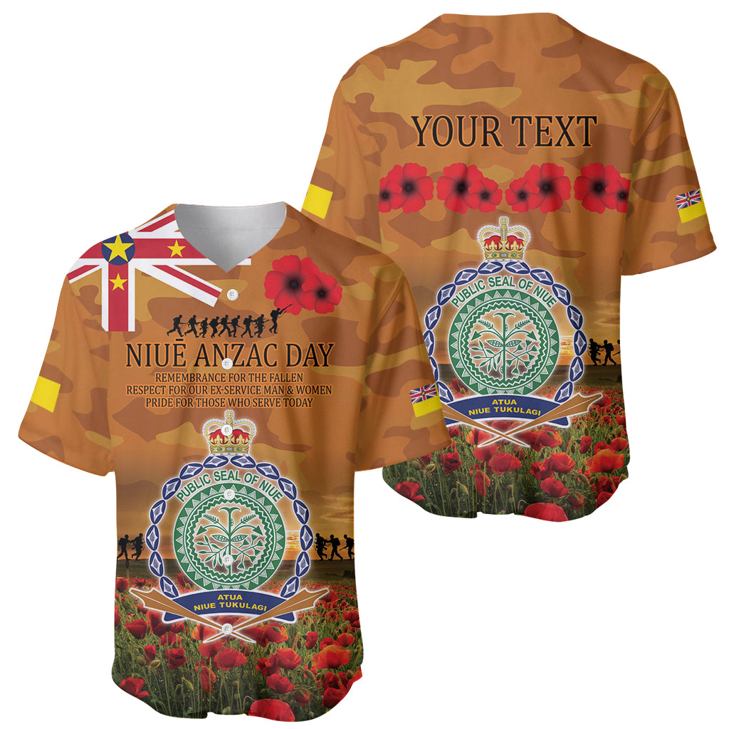 Niue ANZAC Day Personalised Baseball Jersey with Poppy Field LT9 - Polynesian Pride