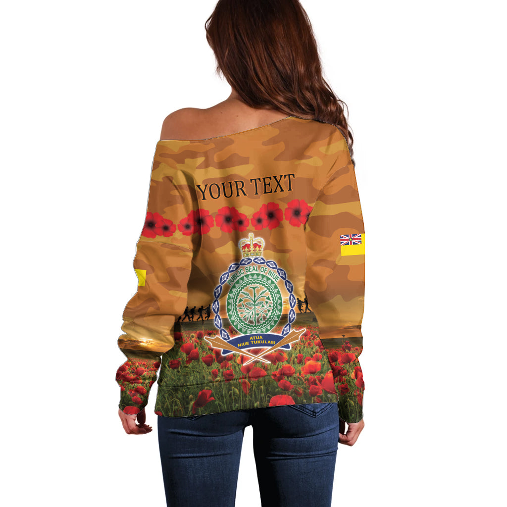 Niue ANZAC Day Personalised Off Shoulder Sweater with Poppy Field LT9 - Polynesian Pride