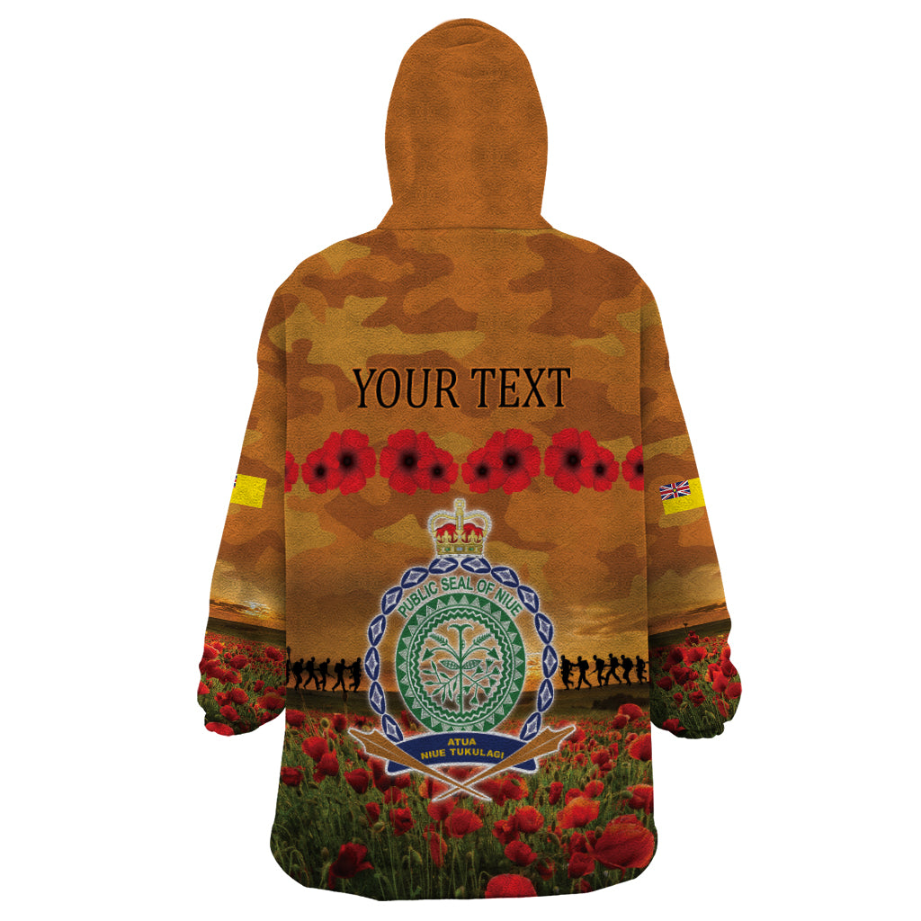 Niue ANZAC Day Personalised Wearable Blanket Hoodie with Poppy Field LT9 - Polynesian Pride