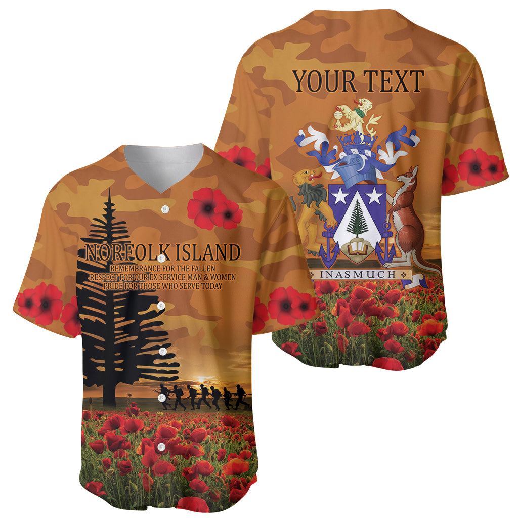Norfolk Island ANZAC Day Personalised Baseball Jersey with Poppy Field LT9 - Polynesian Pride