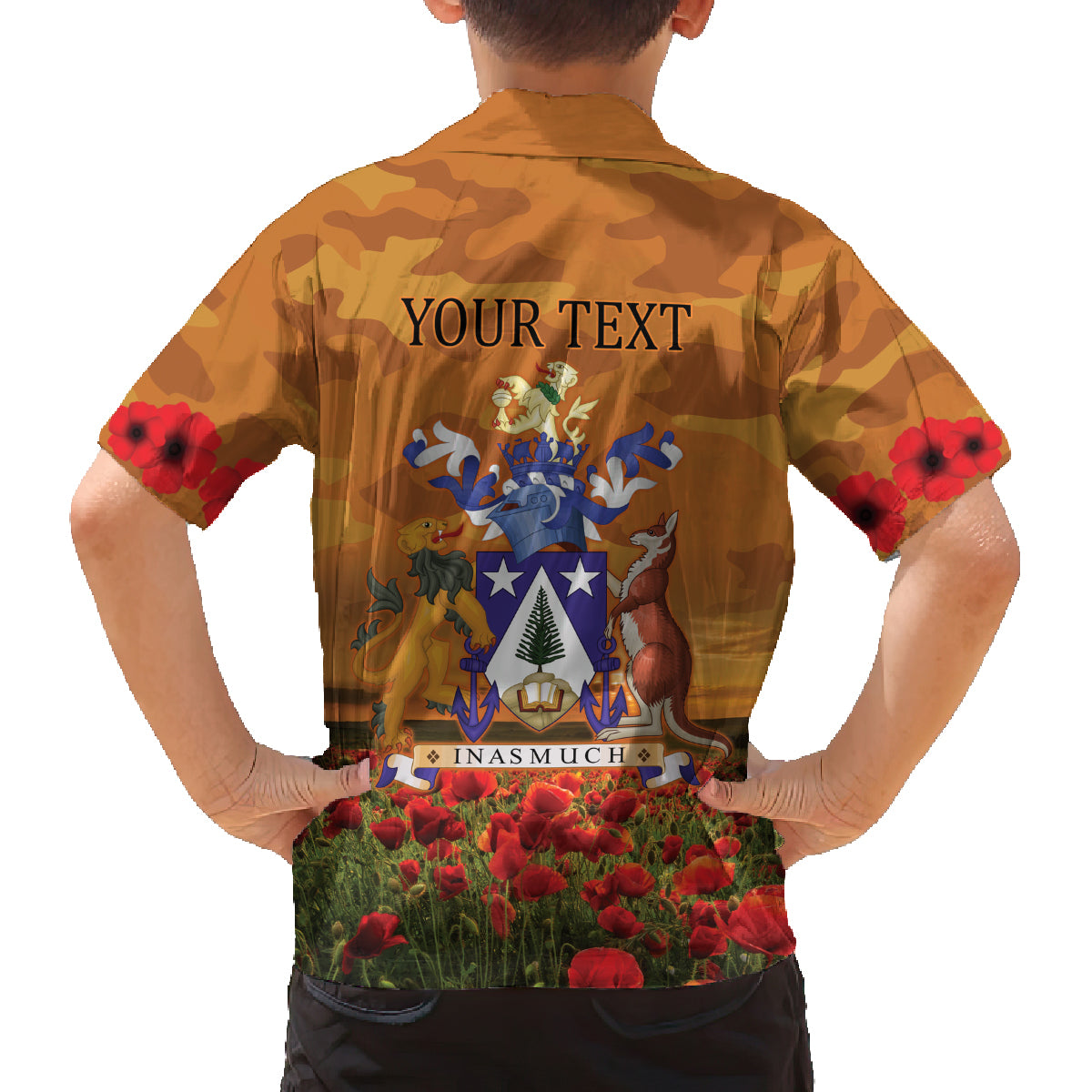 Norfolk Island ANZAC Day Personalised Family Matching Long Sleeve Bodycon Dress and Hawaiian Shirt with Poppy Field LT9 - Polynesian Pride