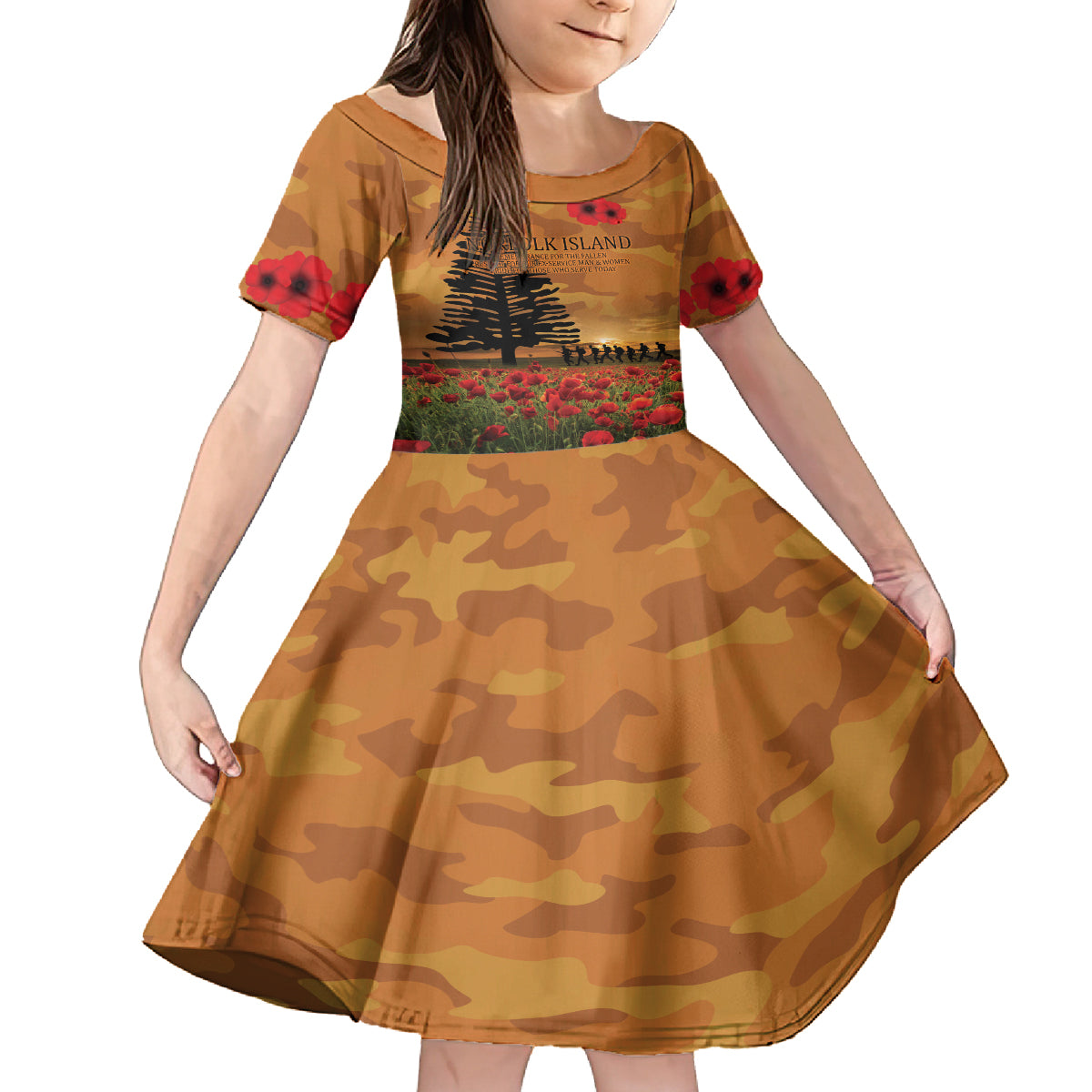 Norfolk Island ANZAC Day Personalised Family Matching Long Sleeve Bodycon Dress and Hawaiian Shirt with Poppy Field LT9 Daughter's Dress Art - Polynesian Pride