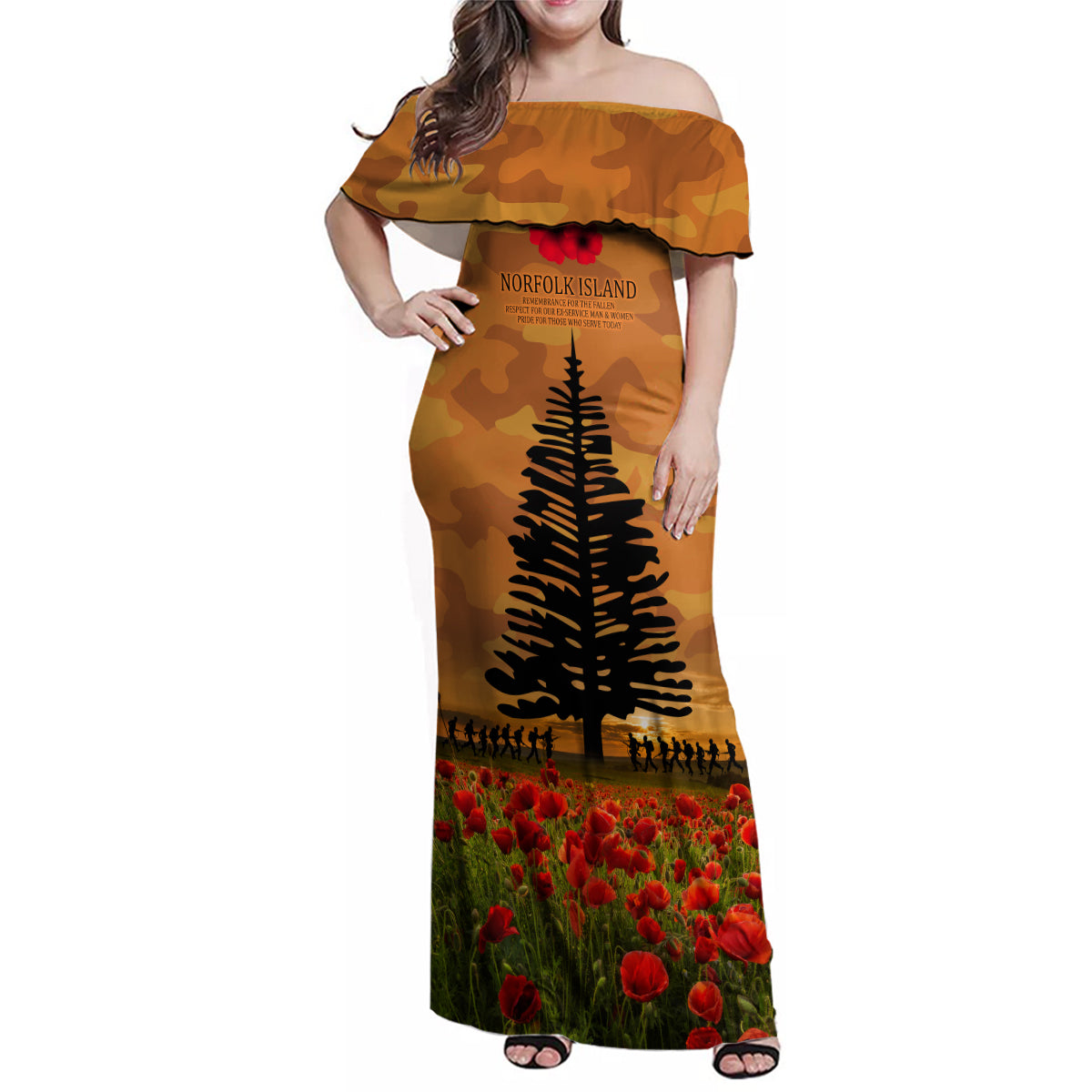Norfolk Island ANZAC Day Personalised Family Matching Off Shoulder Maxi Dress and Hawaiian Shirt with Poppy Field LT9 Mom's Dress Art - Polynesian Pride
