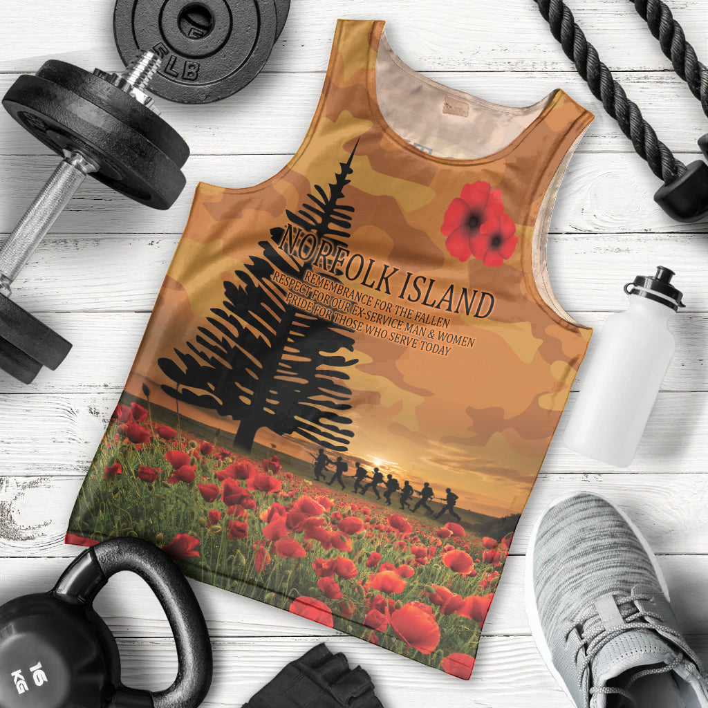 Norfolk Island ANZAC Day Personalised Men Tank Top with Poppy Field LT9 - Polynesian Pride