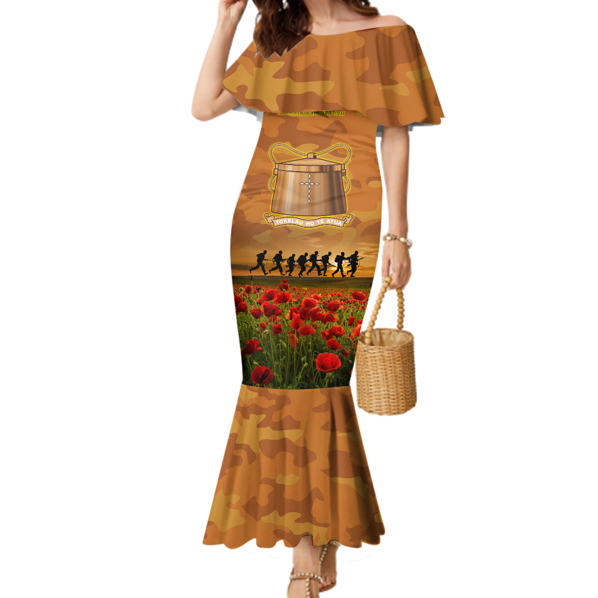 Tokelau ANZAC Day Personalised Family Matching Mermaid Dress and Hawaiian Shirt with Poppy Field LT9 Mom's Dress Art - Polynesian Pride