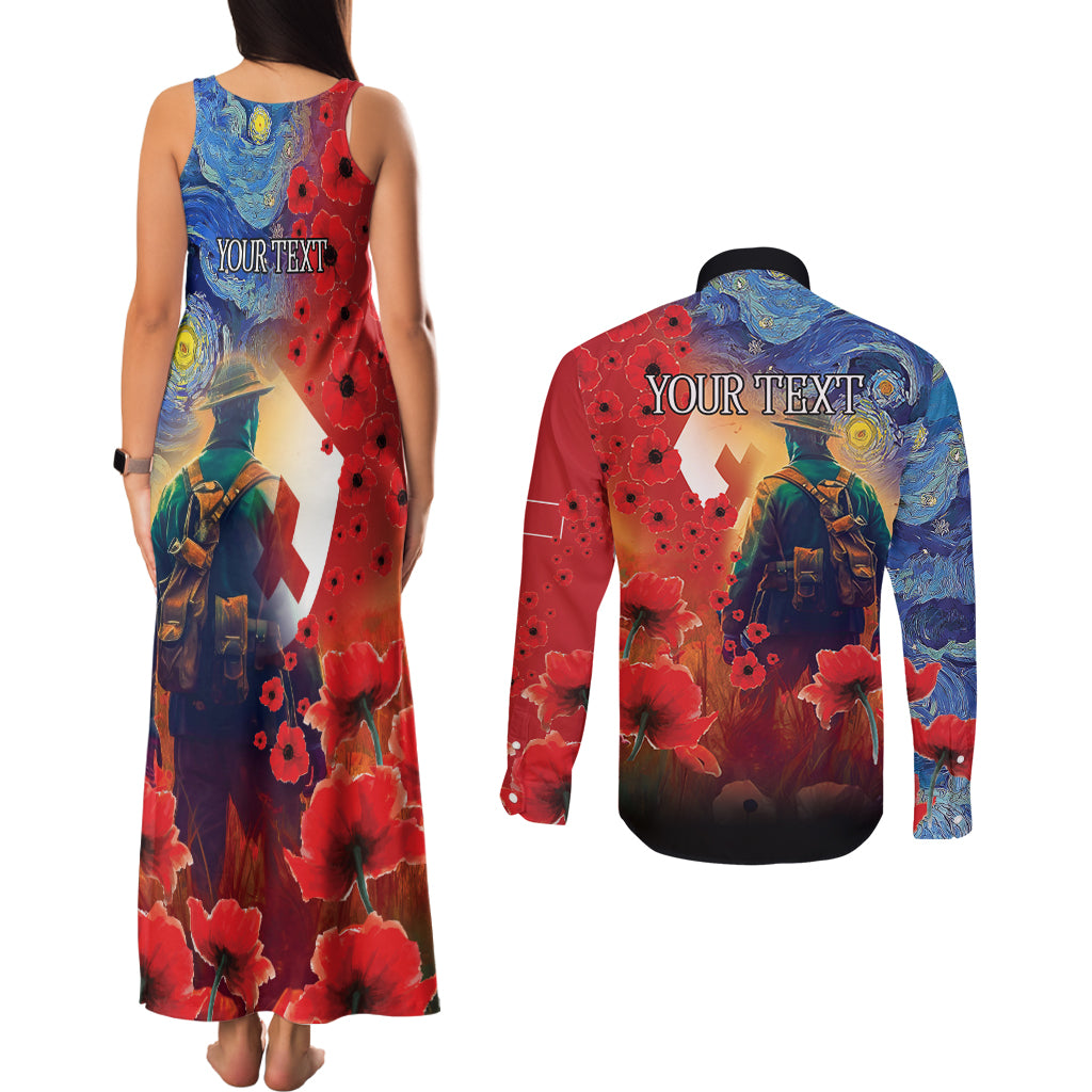 Tonga ANZAC Day Personalised Couples Matching Tank Maxi Dress and Long Sleeve Button Shirt Soldier Te Tau Manatui Kinautolu with Poppy Field LT9 - Polynesian Pride
