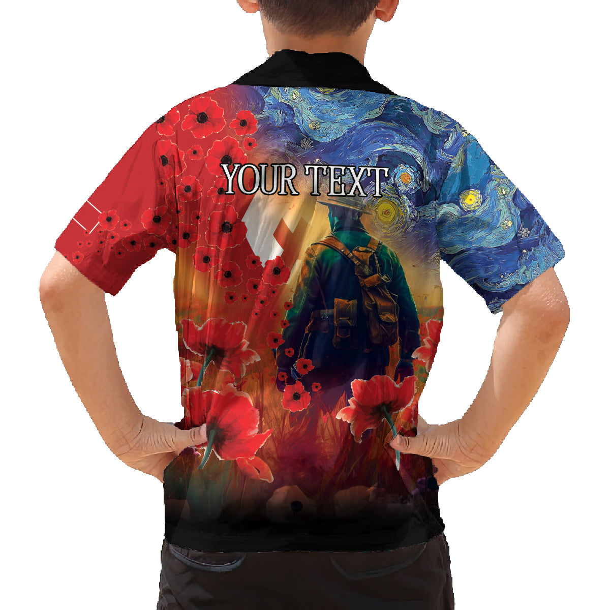 Tonga ANZAC Day Personalised Family Matching Off Shoulder Long Sleeve Dress and Hawaiian Shirt Soldier Te Tau Manatui Kinautolu with Poppy Field LT9 - Polynesian Pride