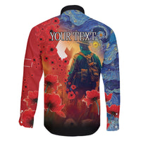 Tonga ANZAC Day Personalised Family Matching Off Shoulder Long Sleeve Dress and Hawaiian Shirt Soldier Te Tau Manatui Kinautolu with Poppy Field LT9 - Polynesian Pride