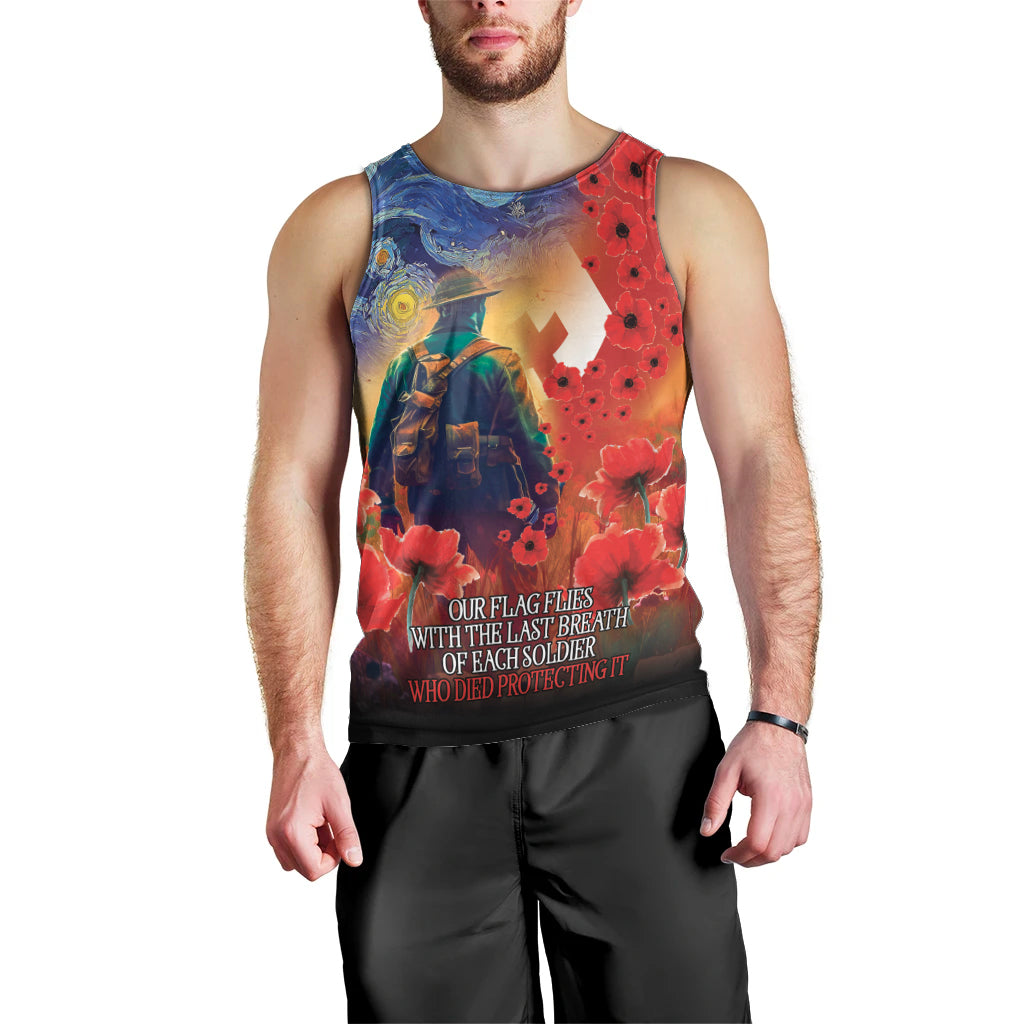 Tonga ANZAC Day Personalised Men Tank Top Soldier Te Tau Manatui Kinautolu with Poppy Field LT9 - Polynesian Pride