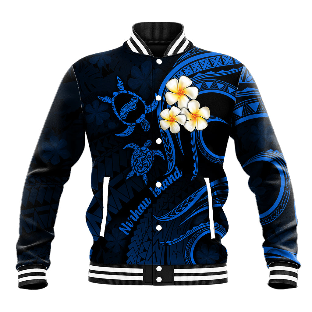 Hawaii Baseball Jacket Niihau Islands Polynesian Sunset Plumeria Blue Vibe LT9 Unisex Blue - Polynesian Pride