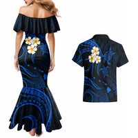 Hawaii Couples Mermaid Dress And Hawaiian Shirt Niihau Islands Polynesian Sunset Plumeria Blue Vibe LT9 - Polynesian Pride