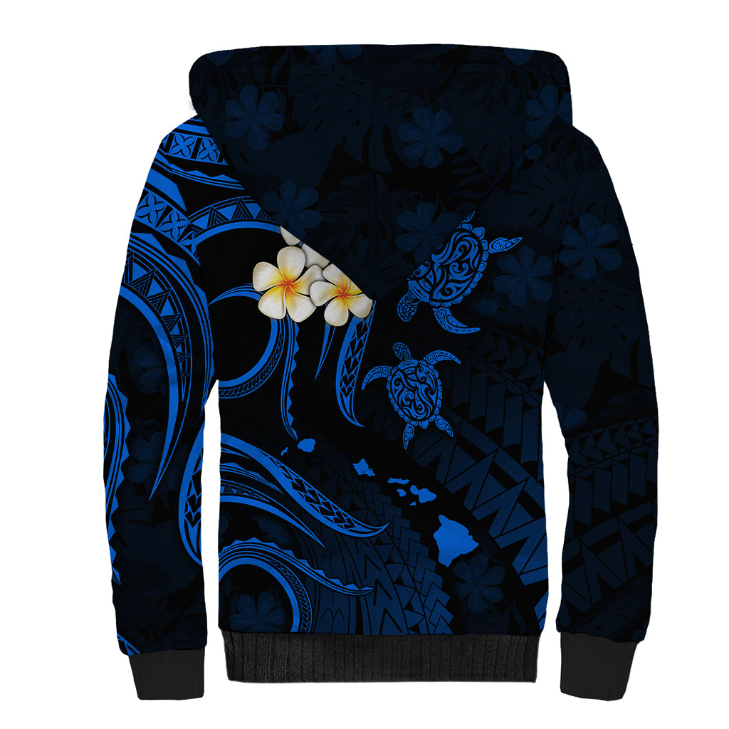 Hawaii Sherpa Hoodie Niihau Islands Polynesian Sunset Plumeria Blue Vibe LT9 - Polynesian Pride